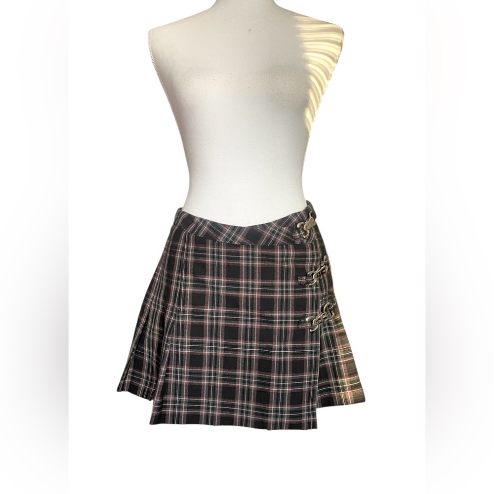 Y2k Rave Stretch Plaid Buckle Mini Skirt Pleated School Girl E-Girl Cyber Goth